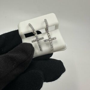 Moissanite Diamond Cross Hoop Earrings Unisex